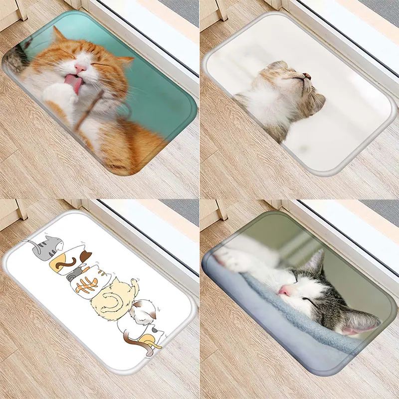 

Door Mat Cute Cat Anti-Slip Floor Front Door Outdoor Kitchen Rugs Carpet Living Room Protective Floor Modern Home Decor 40*60cm