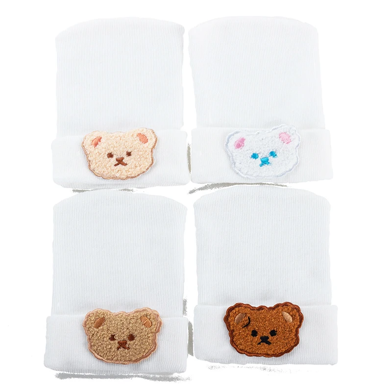 

Children's Solid Color With Bear Accessories Beanies Soft Warm Fashion New Elastic Skullies Hats Cute Baby Girls Boys Casual Cap