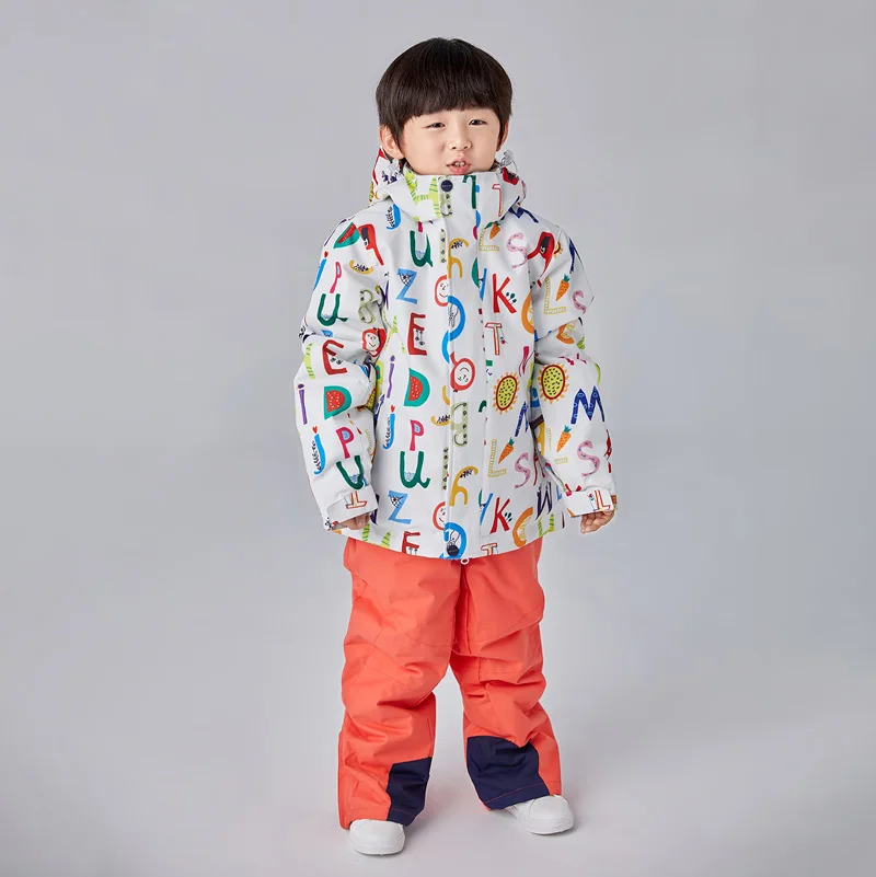 

Детский Теплый Лыжный костюм для мальчиков и девочек, теплая ветрозащитная водонепроницаемая куртка с капюшоном и штаны, детский зимний сп...