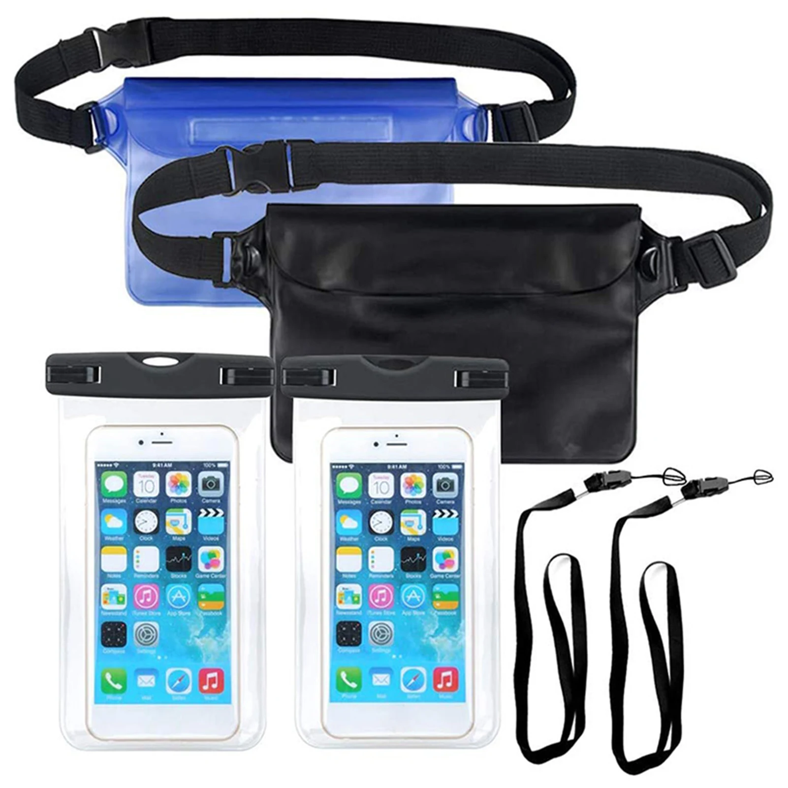Swimming/Hiking/Diving/Boating/Snorkeling/Supplies 2pcs Waterproof Mobile Phone Bag + 2pcs Waterproof Waist Bags BHD2