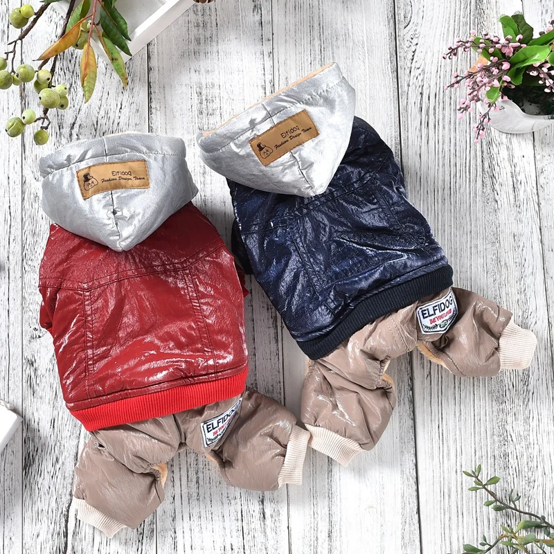 Яркие Кожаные Роскошные комбинезоны для собак Зимние парки пожилых Пуховые