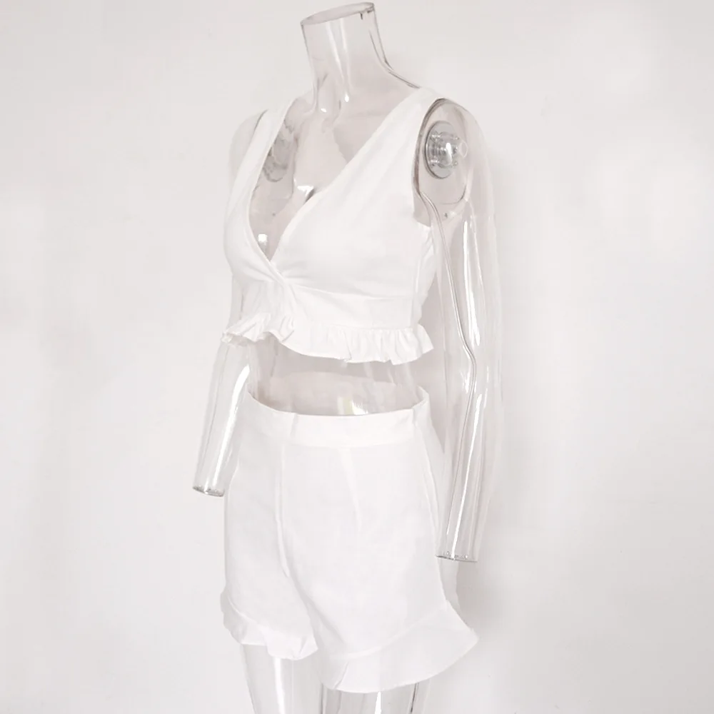 Женский летний костюм-майка ShiMai, белый уличный Топ без рукавов с глубоким V-образным вырезом и шортами, 2021 от AliExpress WW