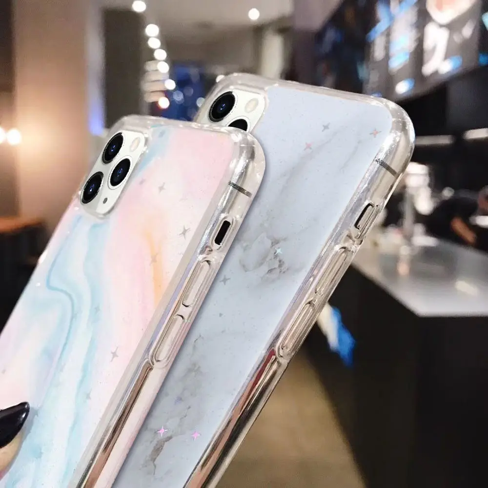 Блестящий блестящий Мраморный чехол для IPhone SE 2020 X XR XS 11 Pro MAX 6 6S 7 8 Plus ультра тонкий