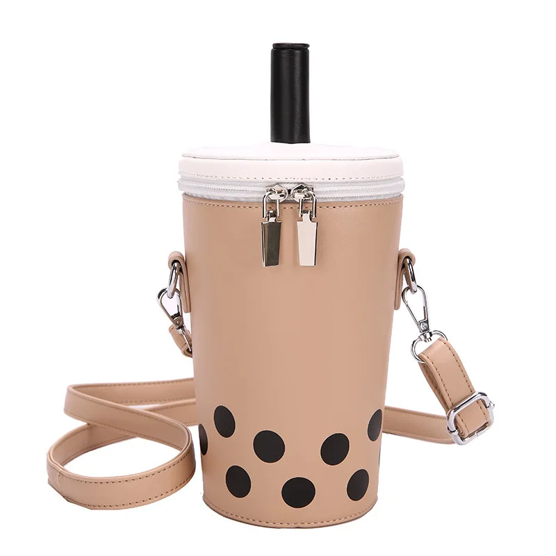 

FIRMRANCH Female Crossbody Bag 2021 New Creative Milk Tea Shape Design Cute Bubble One-Shoulder Bucket Bag Boba Girlfriend Gift