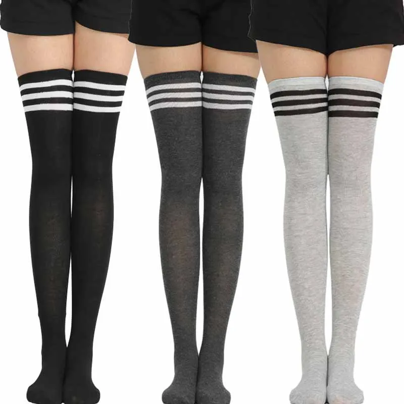 

Модные женские весенне-осенние черные носки в полоску в стиле "Лолита", привлекательные милые длинные хлопковые чулки выше колена для девоч...
