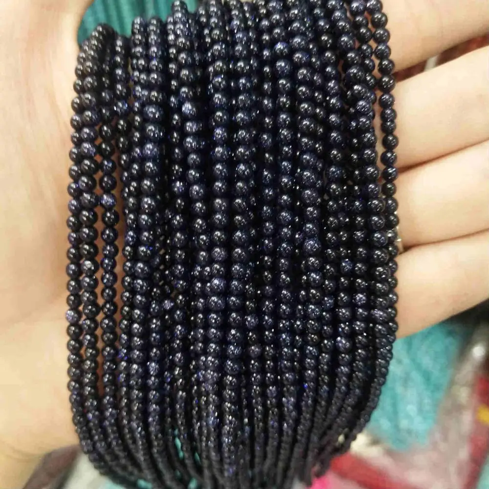 Blue Sand stone 2 мм 3 мм из натуральных круглых камней бусины розовый кварц аметисты лазурит Агаты бусины из нефрита для самостоятельного изготовления ювелирных изделий браслет ожерелье - Цвет: Blue Sand stone