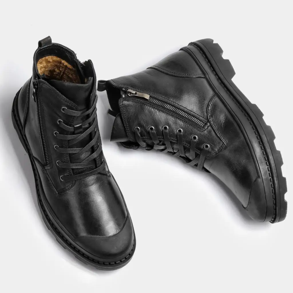 

A 2021 Natural Cow Leather Men Boots Winter Handmade Retro Men Boots Genuine Leather Men Winter Shoes