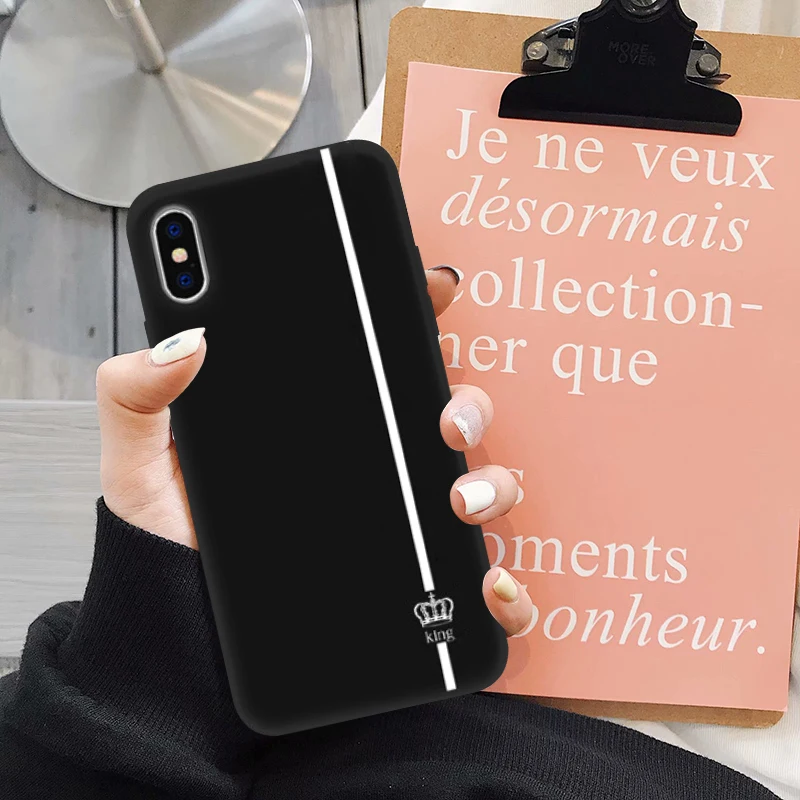 Чехол для влюбленных пар King Queen черный белый Силиконовый мягкий чехол iPhone X XS MAX XR 11