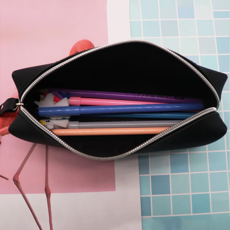 Черный чехол для карандашей из искусственной кожи школьный девочек большой