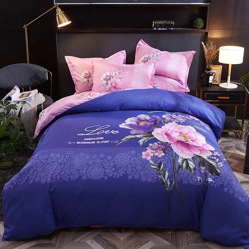 

4pcs/set Printed cotton thickening sanding four-piece cotton bedding Bedding Set Bed Linings Duvet Cover Bed
