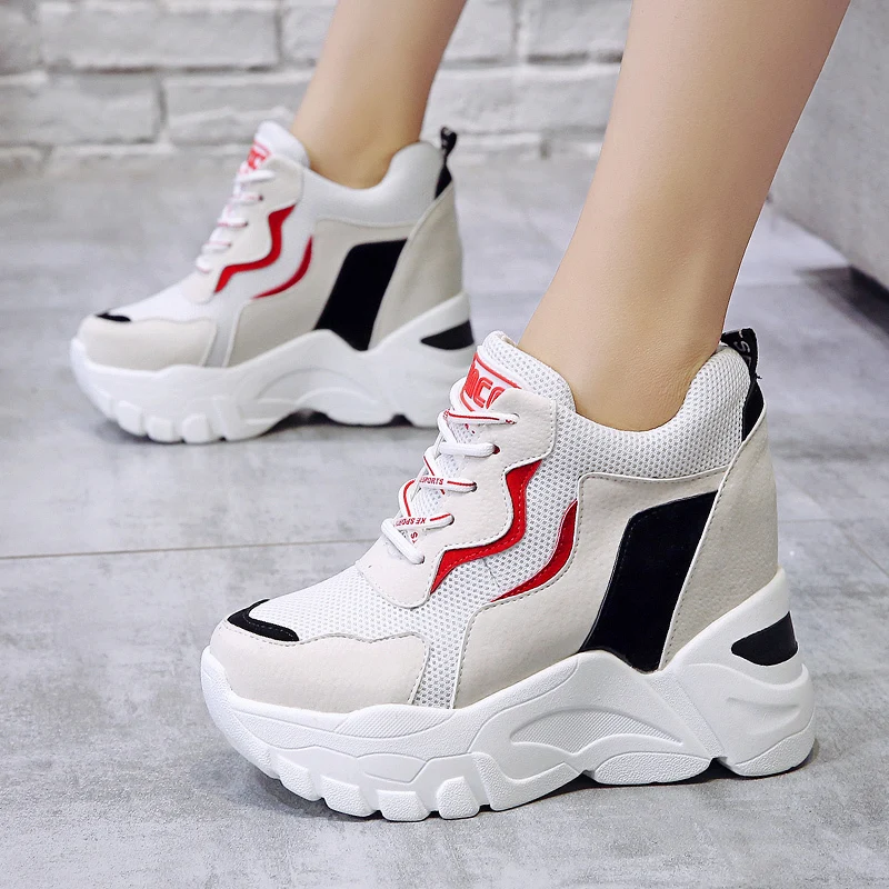 Женские кроссовки на платформе 9 см повседневные дышащие толстой подошве с