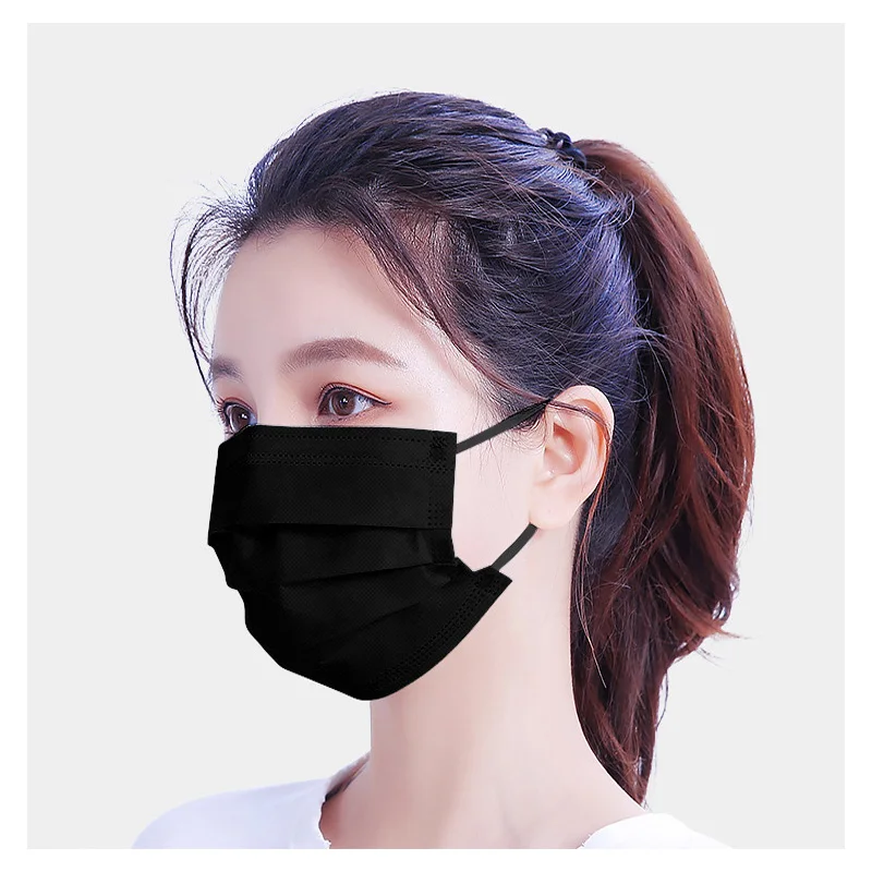 

Disposable Black Face Mask Hygienic Approved Adult 3-Ply Non-Woven Meltblown Facemask Fashion Mouth Masks Breathable Anti Dust
