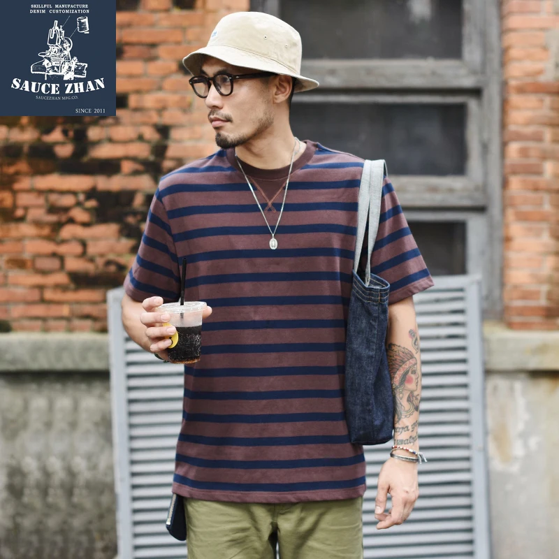 Sauzezhan Мужская Классическая футболка классическая черная полосатая хлопковая
