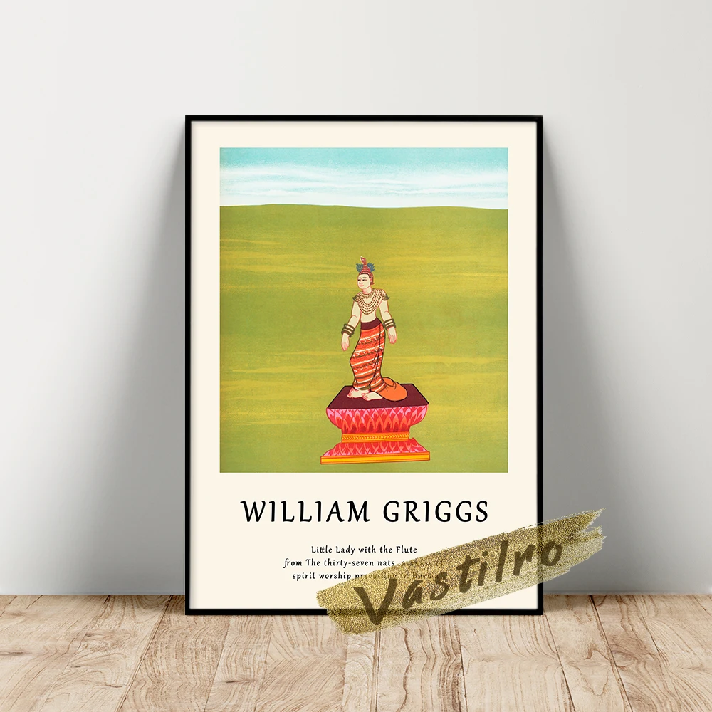 

William Griggs Inventor Poster, Little Lady With The Flute Wall Art, Burma Spirit Worship Wall Painting, Vintage Griggs Prints