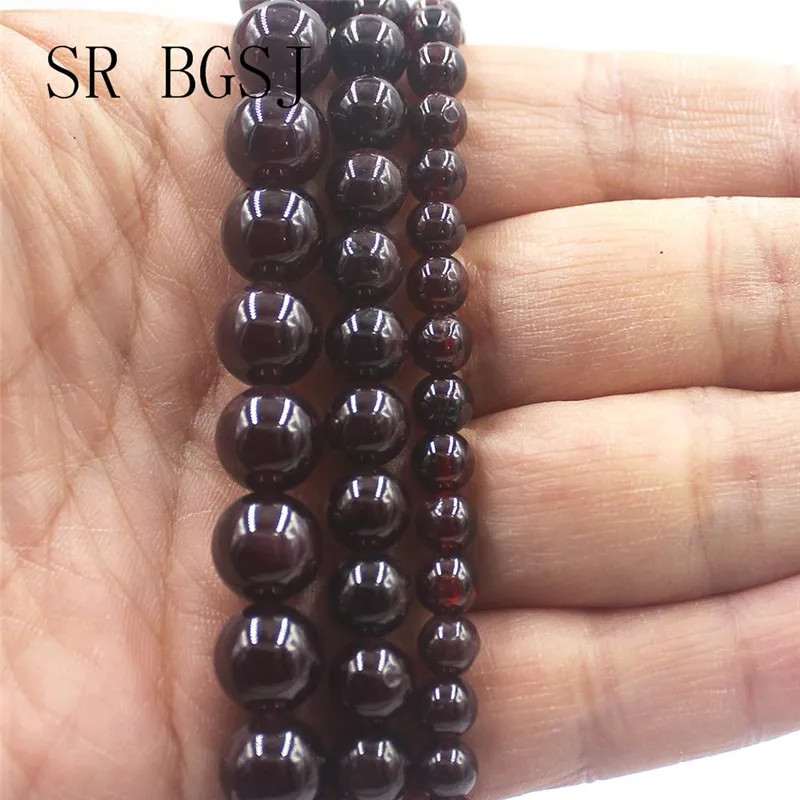 

Free Shipping 6 8 10mm AA Red Grade Garnet Gems Natural Round Stone Beads DIY Strand 15"