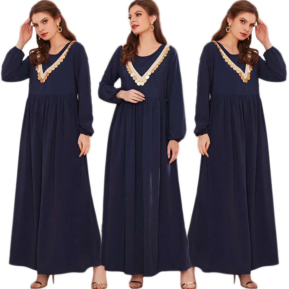 

Turkey Vintage Muslim Women Long Dress Sequins Tassel Long Sleeve Arabic Abaya Islamic Maxi Robe Gown Middle East Ramadan Dubai