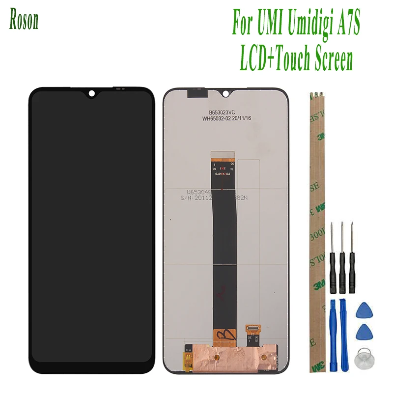 Roson For New Original 6.53 Inch Touch Screen + 1600X720 LCD + Tool+3M AdhesiveFor Umi Umidigi A7S Android 10 Phone