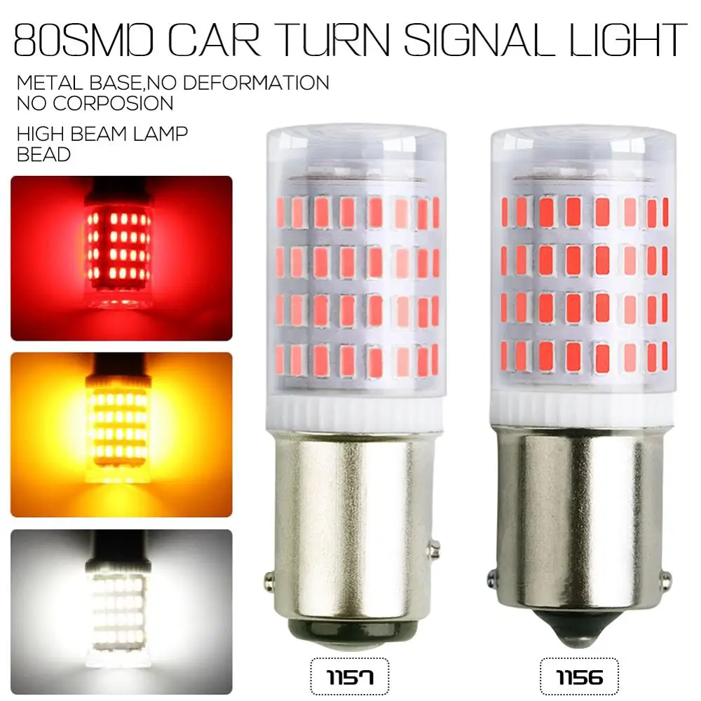 

2Pcs 80SMD S25 1156 BA15S P21W LED 1157 BAY15D P21/5W LED Bulb R5W R10W Car Turn Signal Light Reserve Lamps Auto Brake Light
