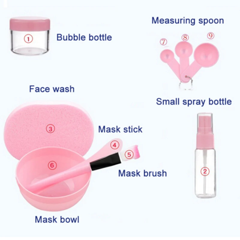 

9 Pcs/Set DIY Facial Mask Tools Kit Bowl Brush Spoon Stick Bottle Sponge Homemade Makeup Beauty Tool