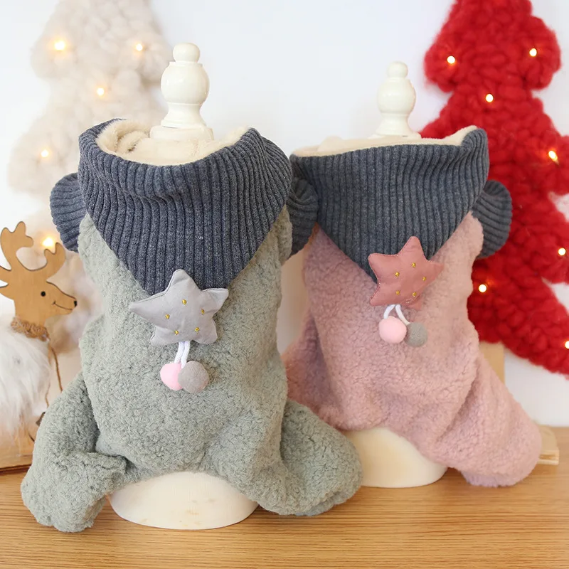 Осенне зимняя одежда чихуахуа шерстяные звезды Декор зеленые розовые цвета