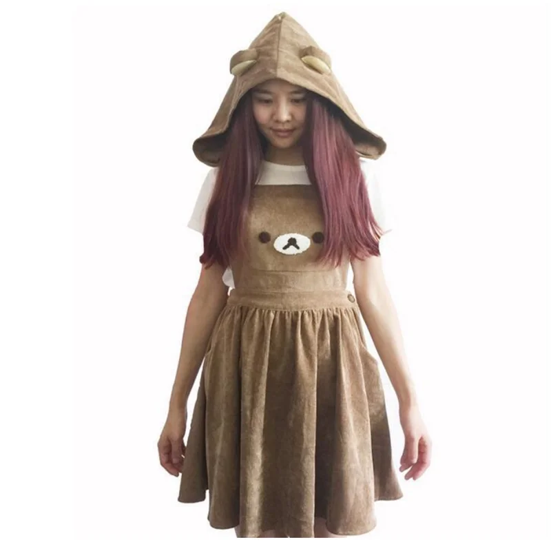 Женское платье с капюшоном и вышивкой медведя из аниме кумамо |