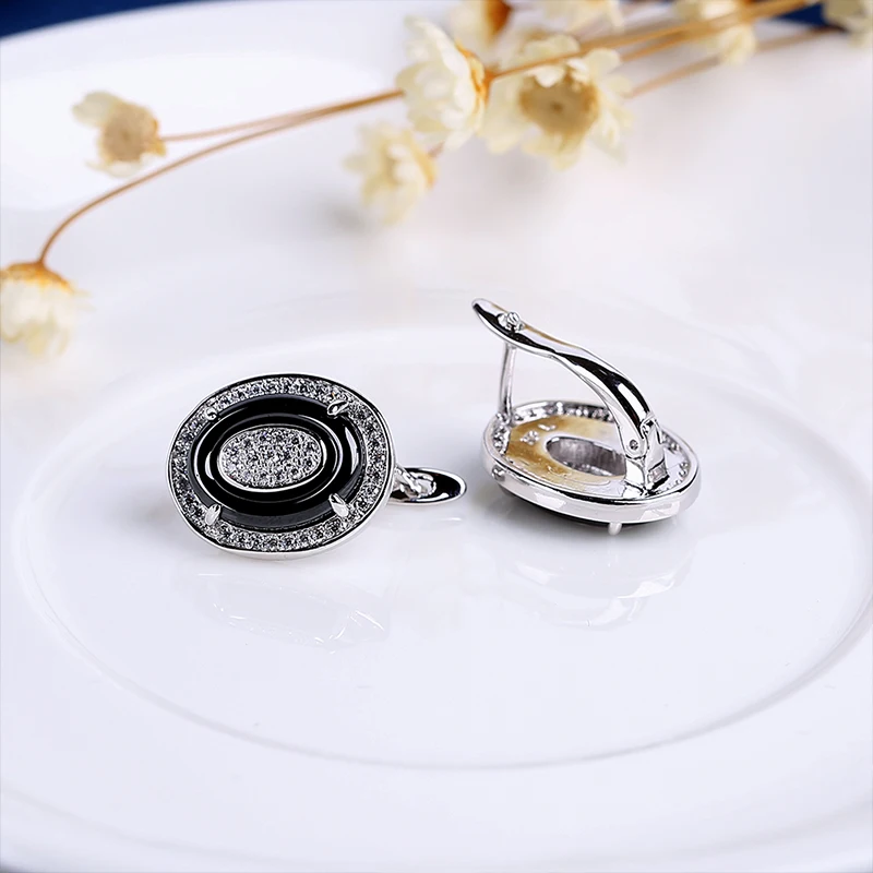 Женские винтажные серьги TUHE круглые керамические в форме U черные белые