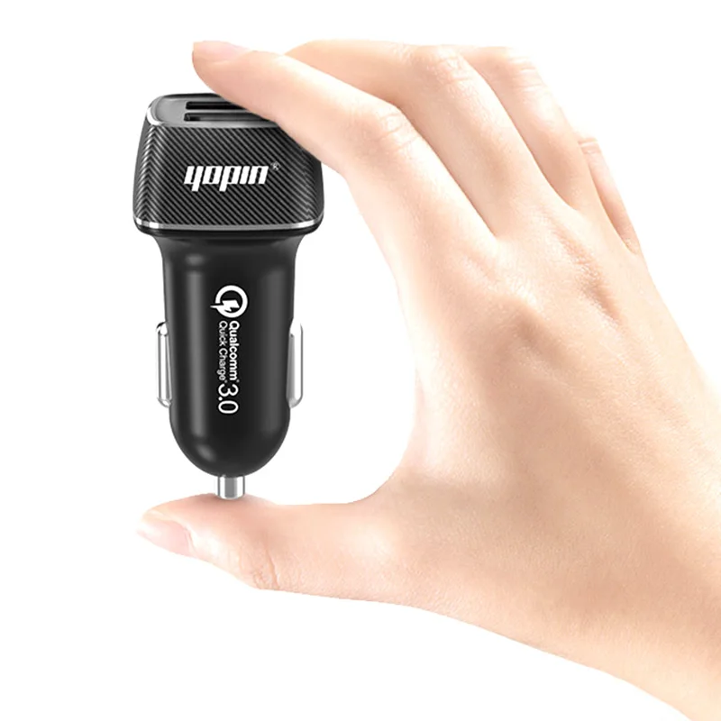 New Carbon Fiber + PC ABS Practical Car Fast Charger For Quick Charging Devices 12-24V Dual USB Ports QC3.0 Output |