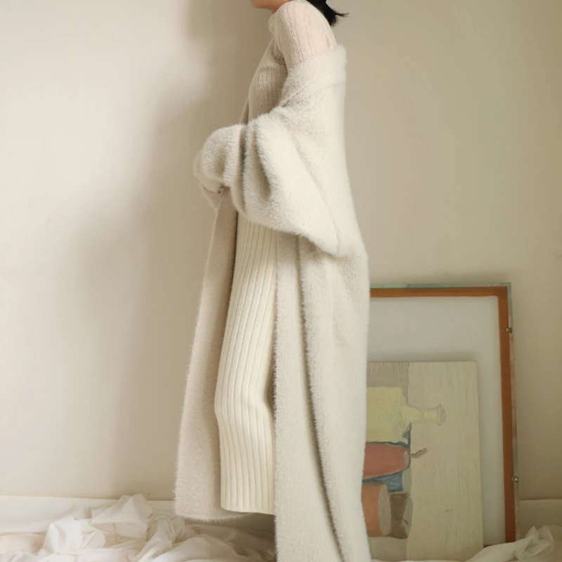 

Winter women's jacket casual solid color loose long cardigan jacket