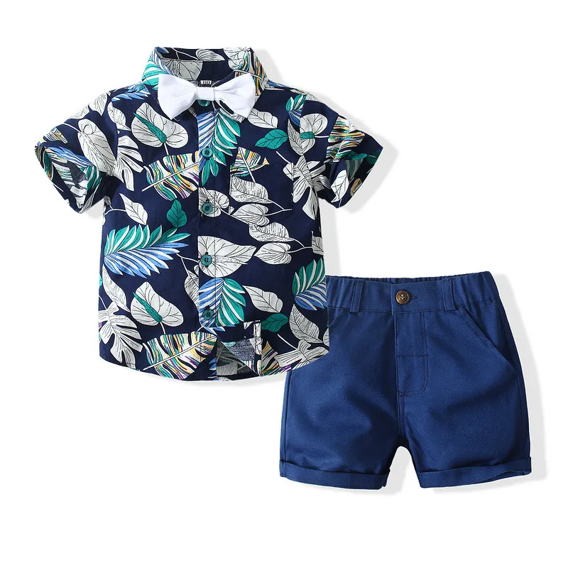 

Beautiful Children's Wear 2021 Summer New Boy Suit Short Sleeve Floral Shirt Woven Shorts Suit Christmas Pajamas Family