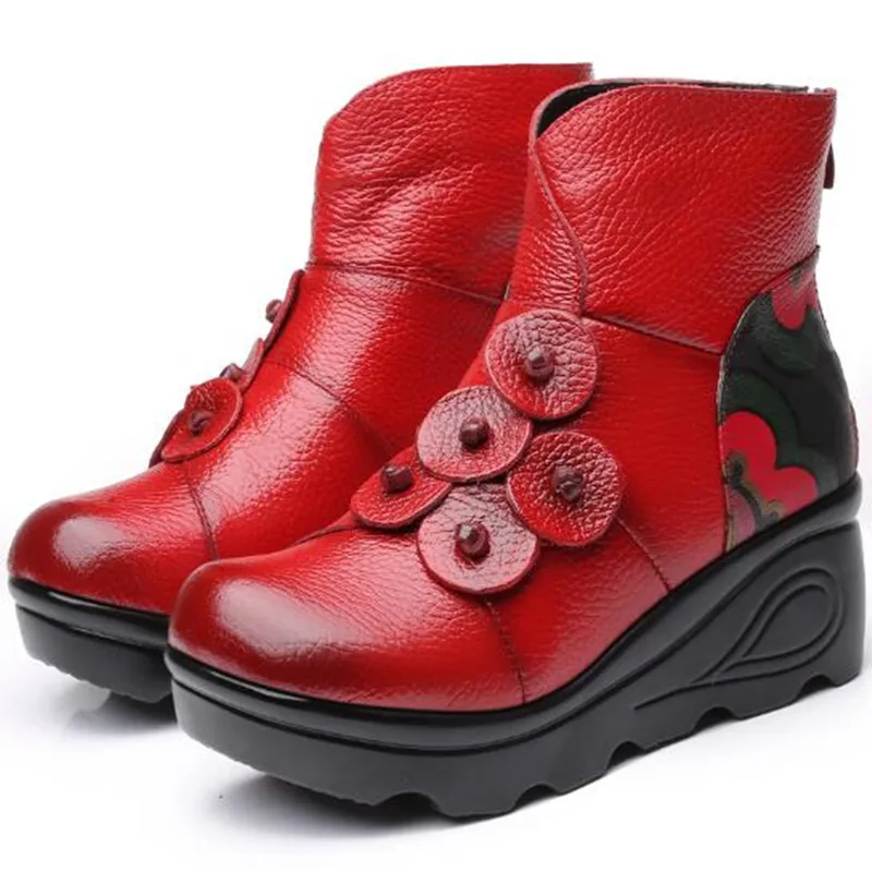 Женские ботинки в стиле ретро ботильоны из коровьей кожи с цветочным принтом