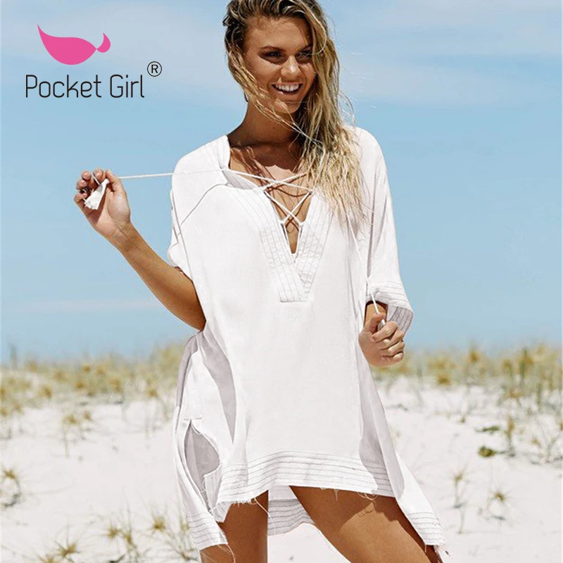 

Pocket Girl 2020 Sexy Cover Up Bikini Women Swimsuit Beach Bathing Suit Beach Wear Knitting Swimwear Mesh Beach Dress Tunic Robe