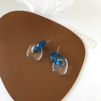 korea s925 silver needle summer fresh blue acrylic earrings simple transparent geometric earrings personality wild ear jewelry