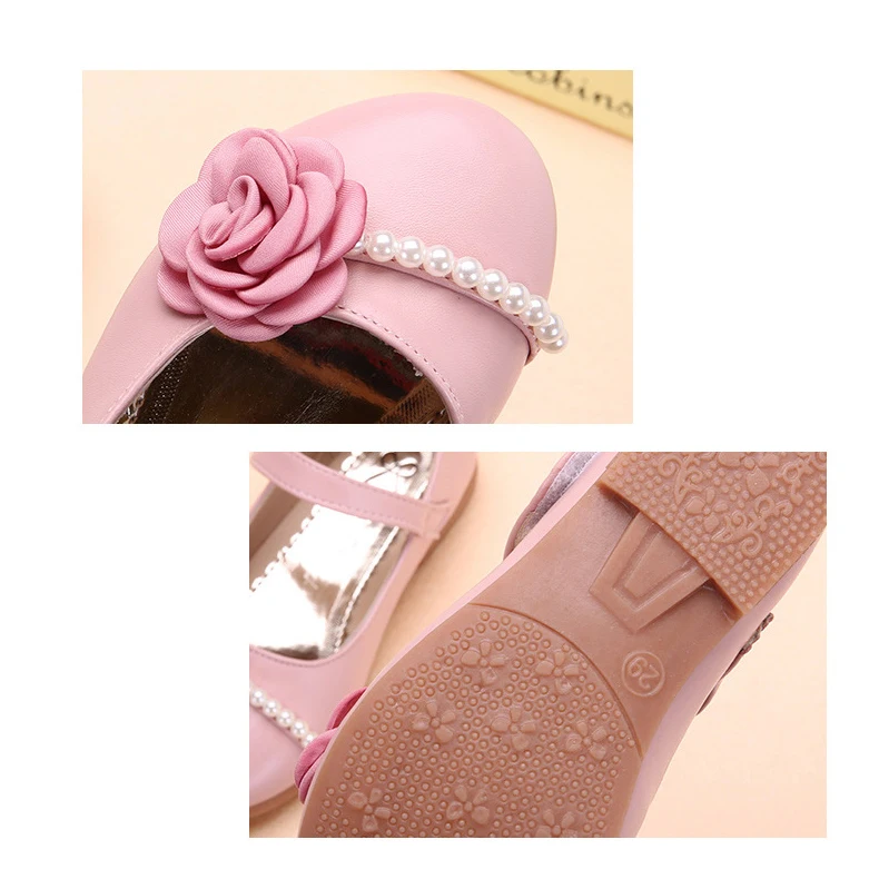 Туфли для девочек из искусственной кожи стильная модная Розовая обувь с цветком