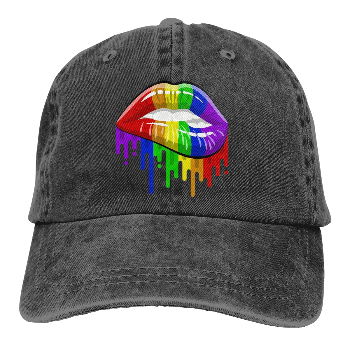 

Adjustable Solid Color Baseball Cap Lips In Rainbow Flag Colours For Gay Pride Washed Cotton LGBT transgender Sports Woman Hat