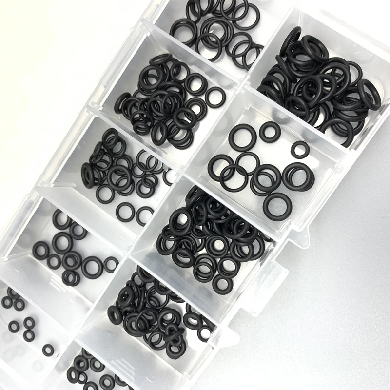 

250Pcs/Box Black Rubber O Ring Assortment Washer Gasket Sealing O-Ring Kit 10Sizes with Plastic Box Rubber Plug Silicon Ring