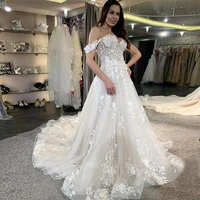 charming sweetheart appliques wedding dress 2021 a line off the shoulder sweep train lace up bridal gowns customize plus size