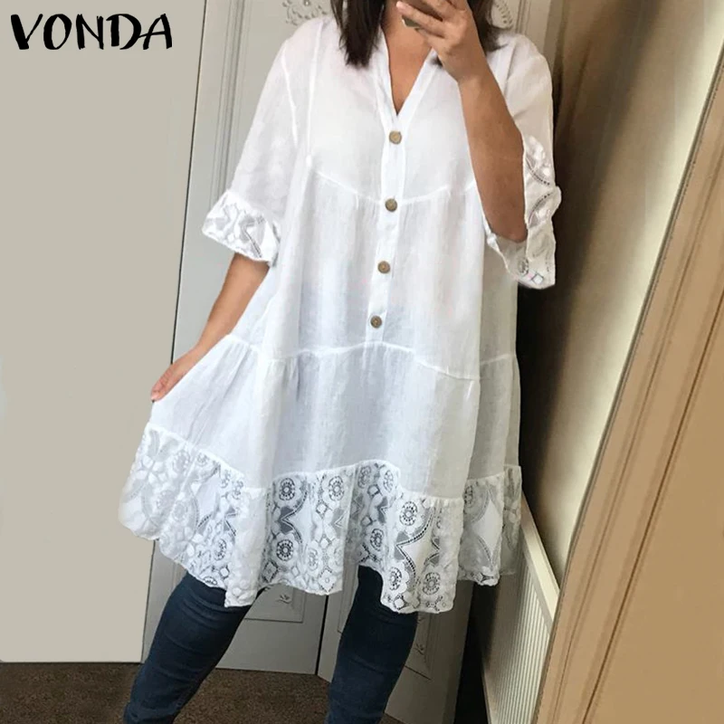 Женские блузки с рукавом 3/4 VONDA Sumer повседневные однотонные топы и рубашки