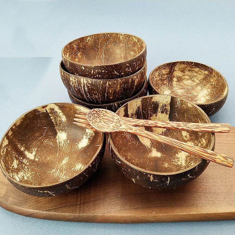 

Natural Coconut Shell Bowl Household Tableware Set Suitable for Salad Fruit Rice Congee Soup Imported from Vietnam