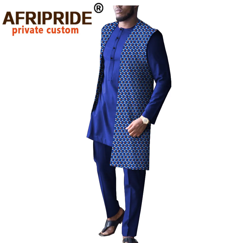 Африканская одежда для мужчин куртка с принтом + рубашка штаны комплект из 3
