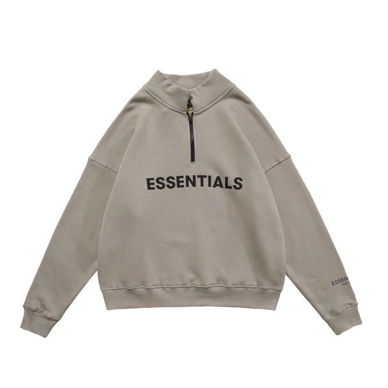 

FOG ESSENTIALS winter new three-dimensional letter printed semi-cardigan zipper stand collar hoodie men's pullover hoodie