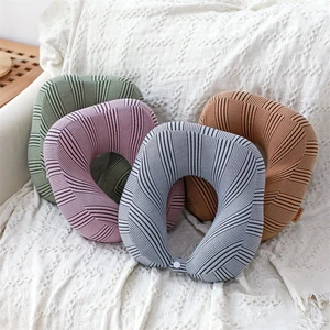 Neck Pillows Memory foam pillow lunch break flight travel pillow cervical spine dark texture knitted velvet U-shaped pillow