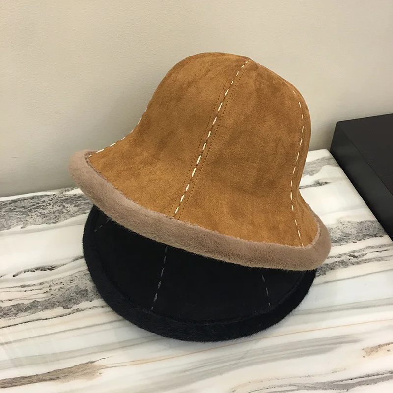 Suede Double-Sided Wear Keep Warm Bucket Hat Women Fashion Fisherman Hat Beach Sun Hats Bob Femme Panama Hat