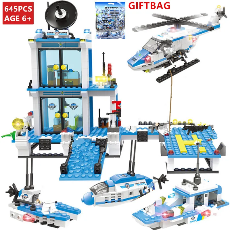 

645Pcs City SWAT Maritime Police Command Coast Guard Building Blocks Sets Creator Bricks Kit Educational Toys for Children