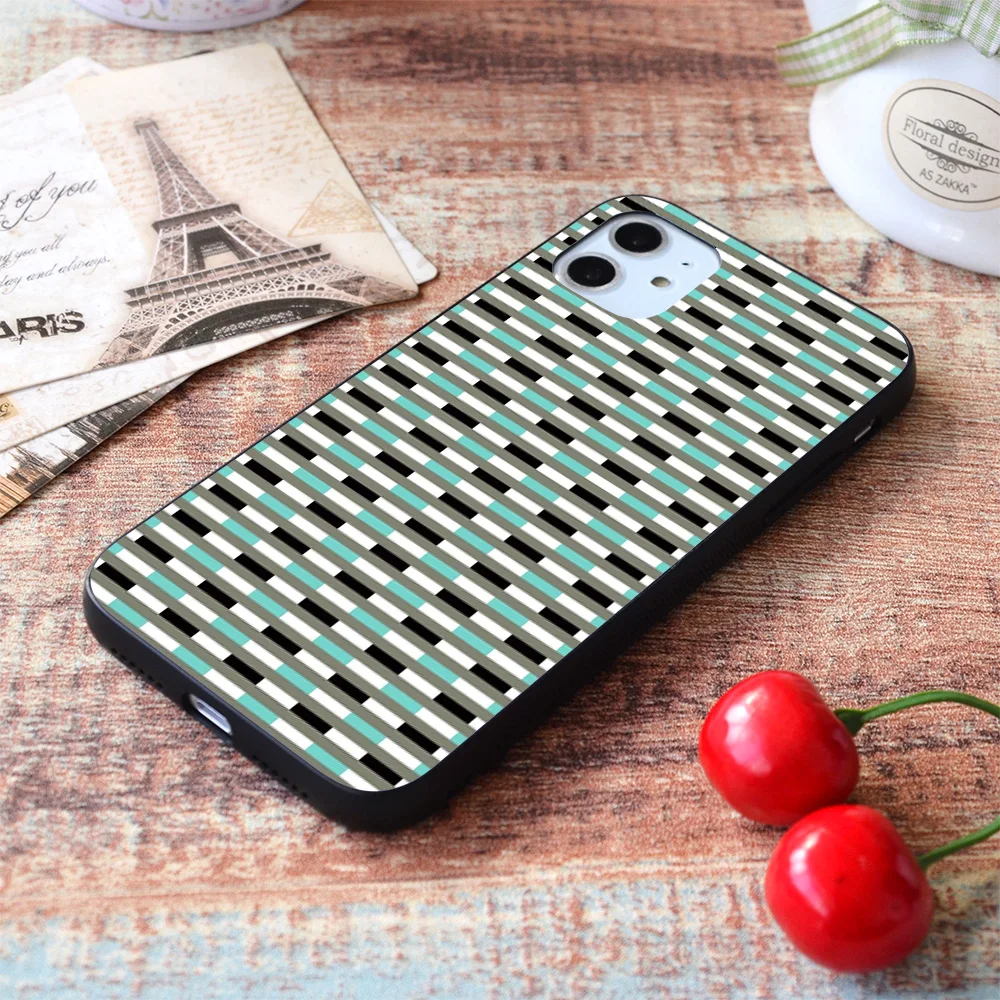 

For iPhone Geometric Pattern (turquoise black gray lines) Soft TPU Border Apple iPhone Case