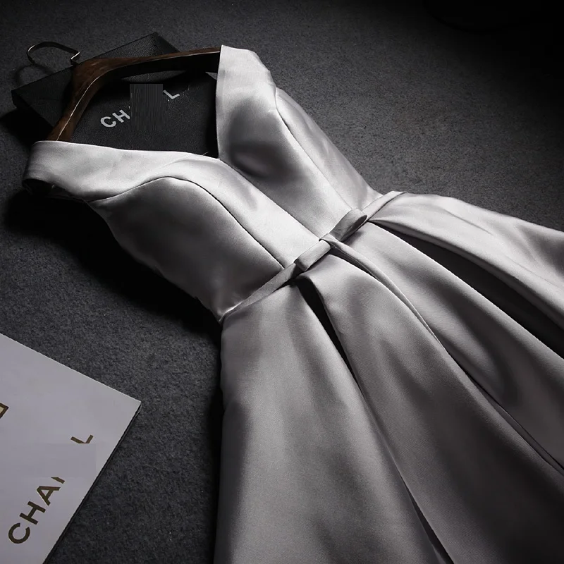 

Women's short formal prom evening dress Plus size V neck sleeveless twill satin wedding party dress pink white bridesmaid dress