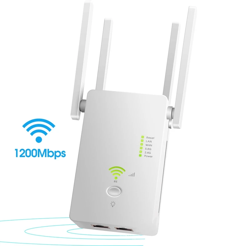 

WiFi Repeater Signal Amplifier 1200M Wireless Router Network Extender 2.4/5.8G WiFi 2 Ports (EU Plug)