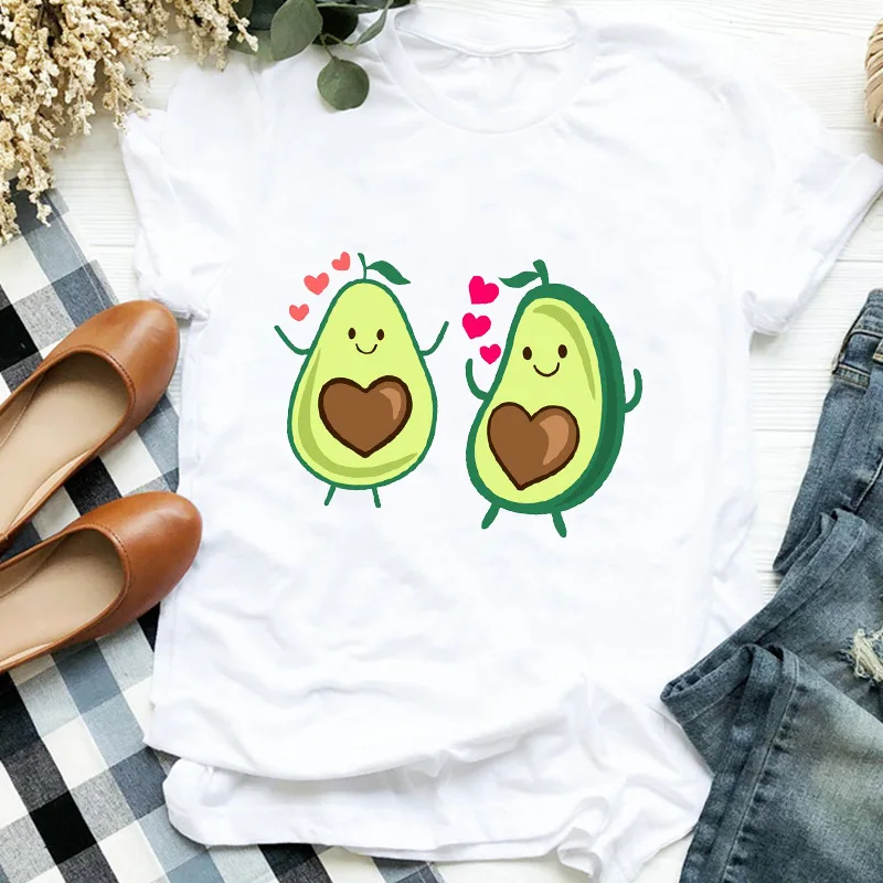 Женская футболка с рисунком авокадо модная Милая для влюбленных 90s женская