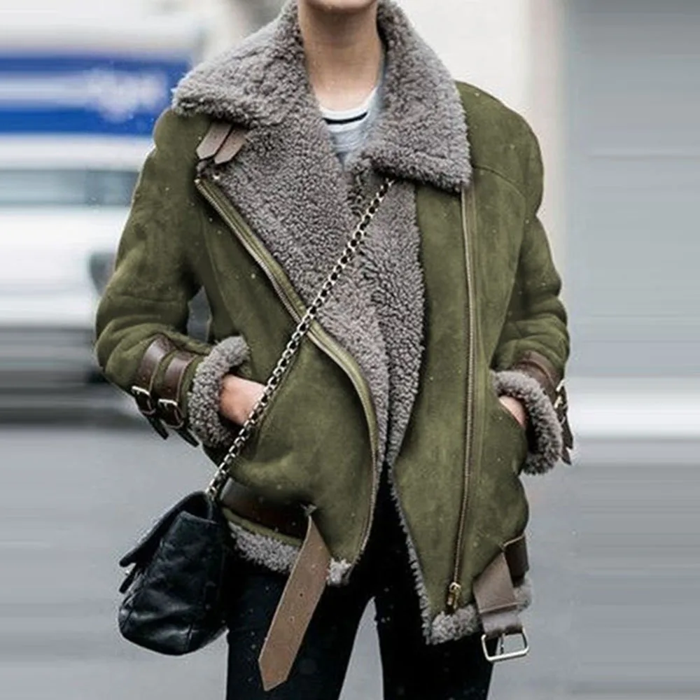 

New 2020 Female Cotton Padded Jacket Fashionable Women Wool OverCoat Lapel Fur Autumn Winter Casual Plus Velvet Thicken Elegent