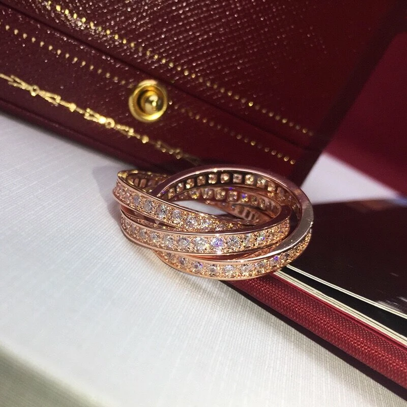 Роскошное Женское Обручальное кольцо с 3 полосами покрытое розовым/белым золотом