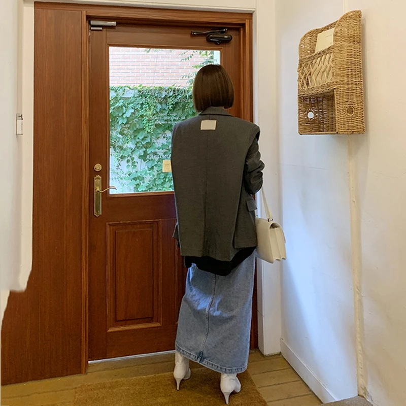 RealShe джинсовая юбка с высокой талией и пуговицами женские юбки разрезом Весенняя